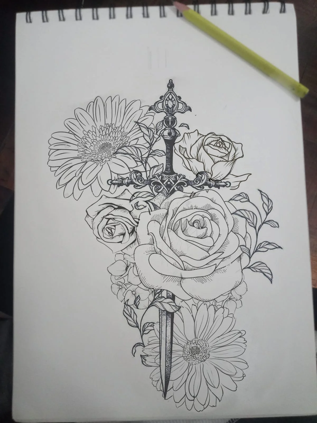 Tattoo Design Idea - Flowers and dagger