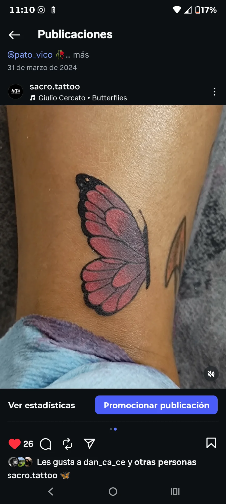 Neo-traditional pink butterfly tattoo on ankle with lightning bolt