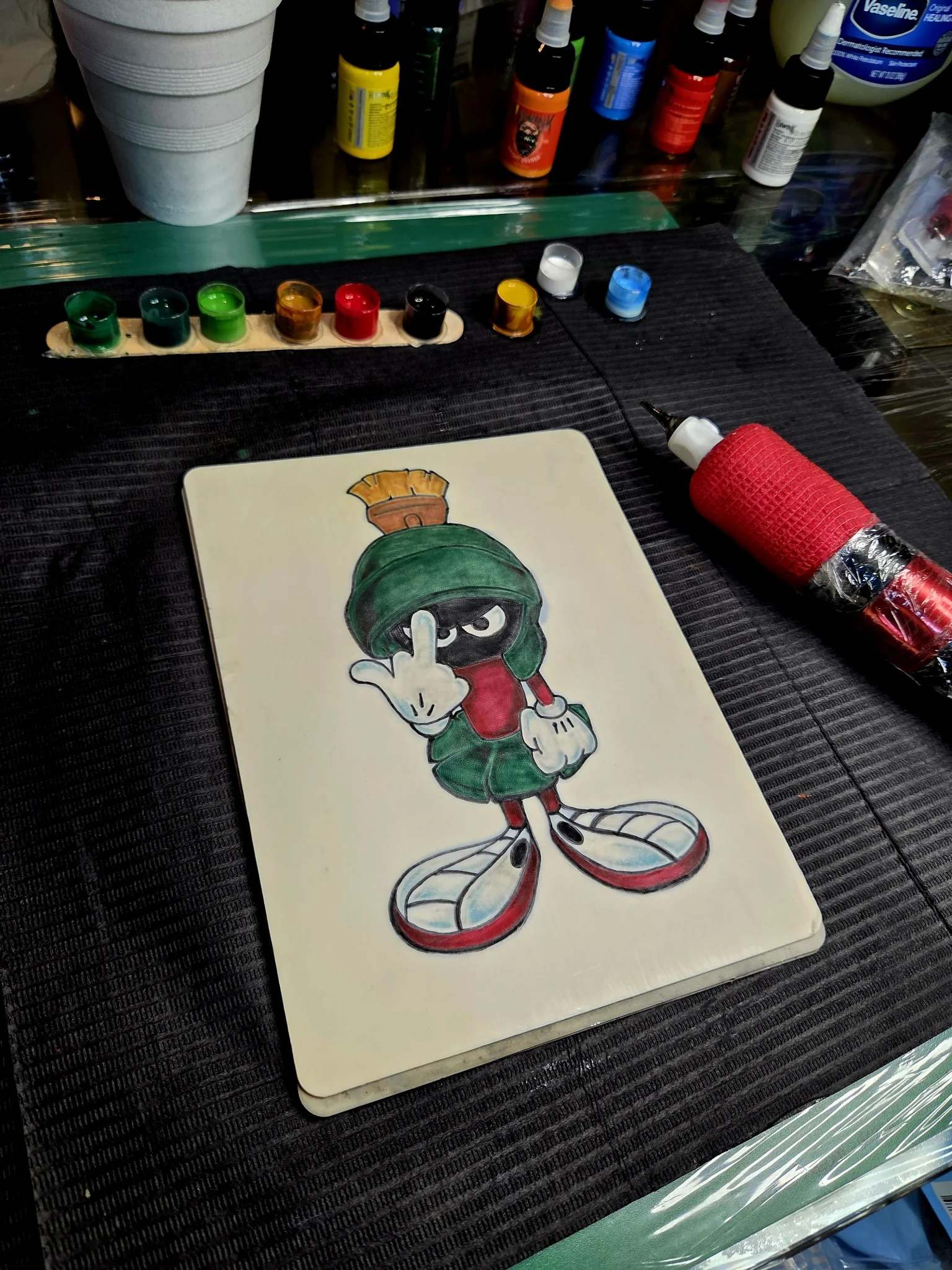New School Marvin the Martian illustration on practice leather skin