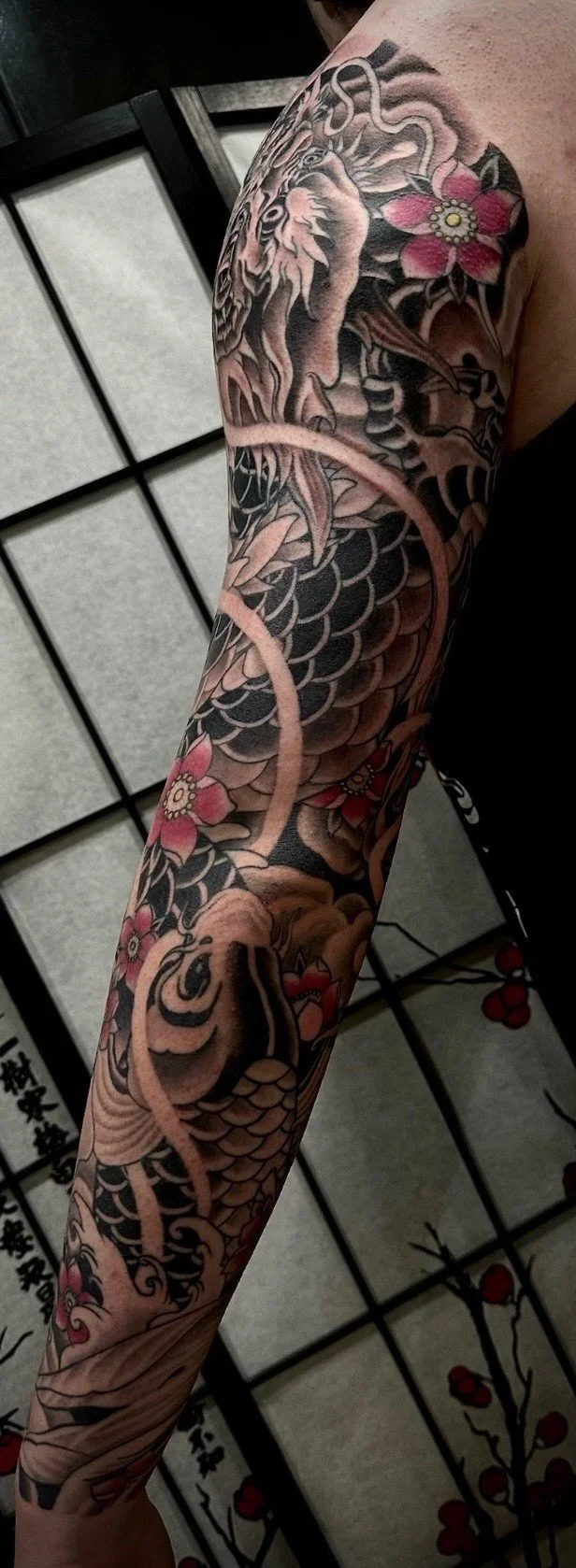 Japanese Traditional tattoo by Tom 9 Dragons