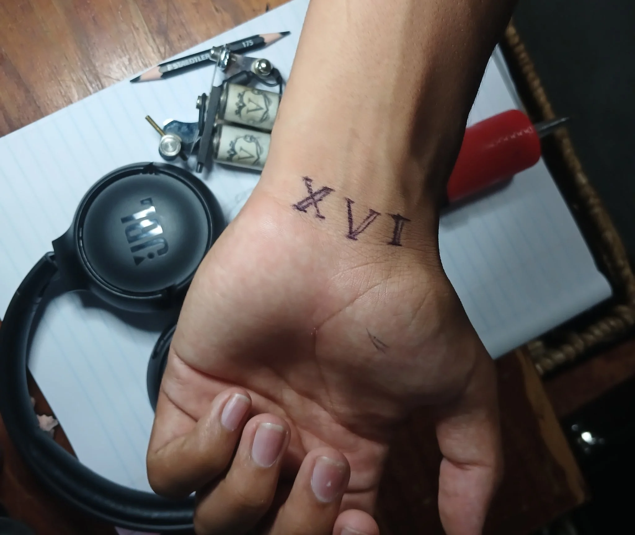 Script tattoo by Rohan Tempies