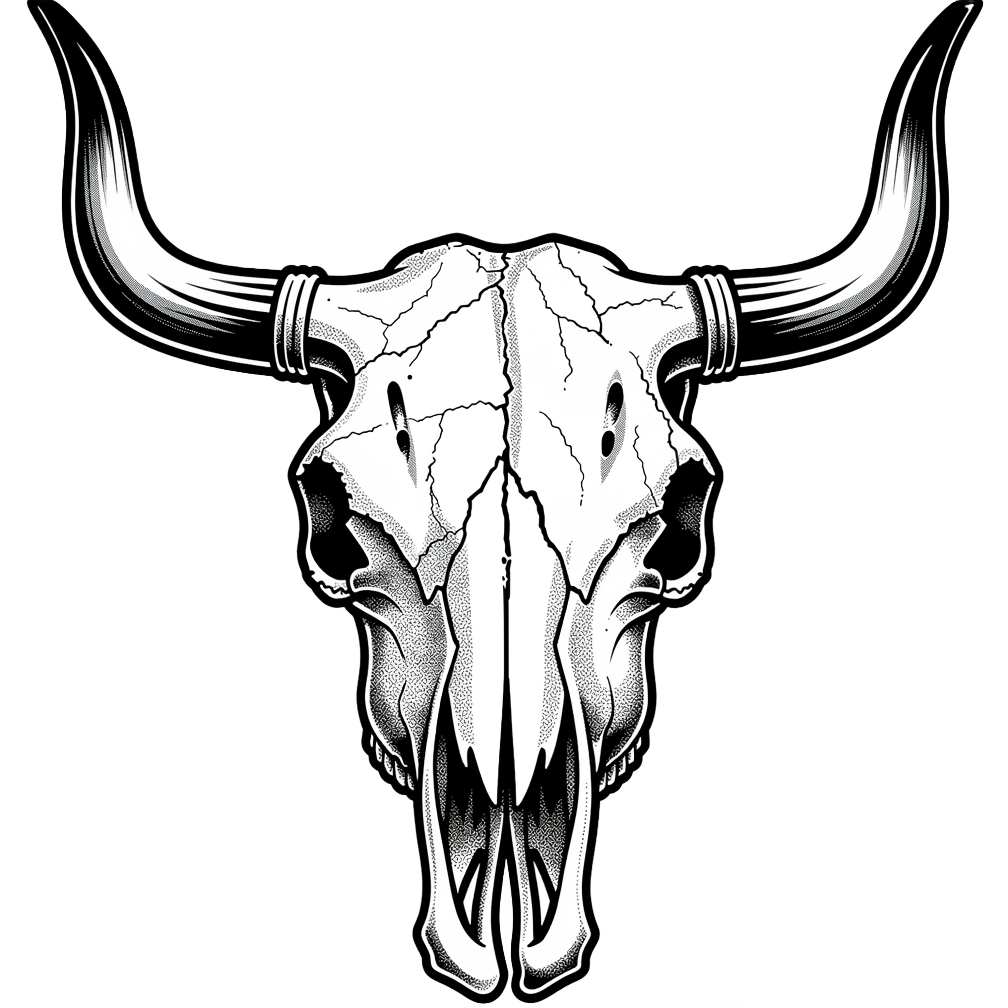 Bull Skull, blackwork tattoo flash design
