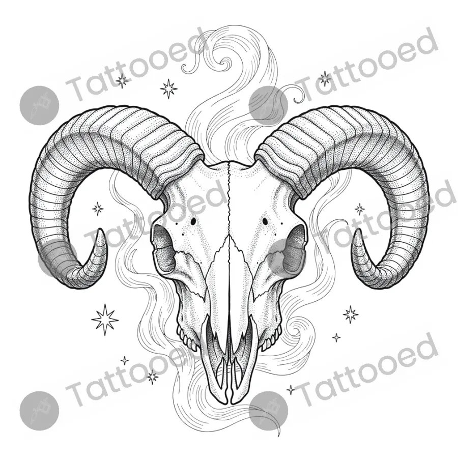 Aries Ram, fine line tattoo flash design