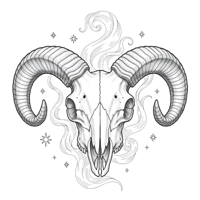 Aries Ram, Fine Line tattoo flash design