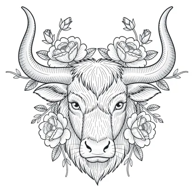Taurus Bull, Fine Line tattoo flash design