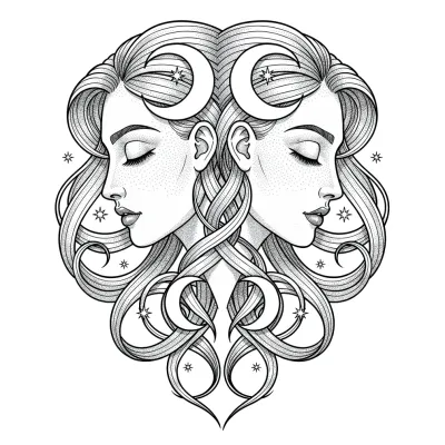 Gemini Twins, Fine Line tattoo flash design