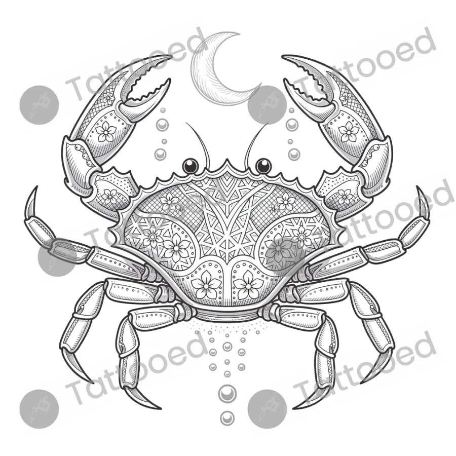 Cancer Crab, fine line tattoo flash design