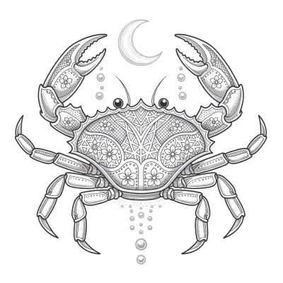Cancer Crab, Fine Line tattoo flash design