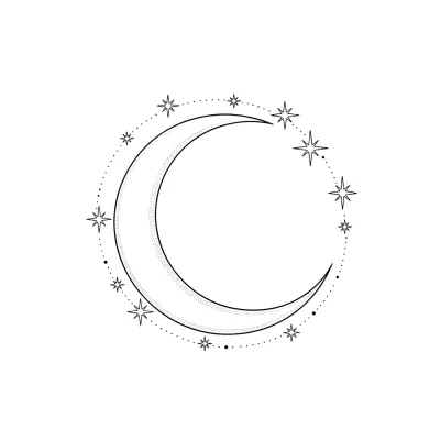 Crescent Moon & Stars tattoo flash design