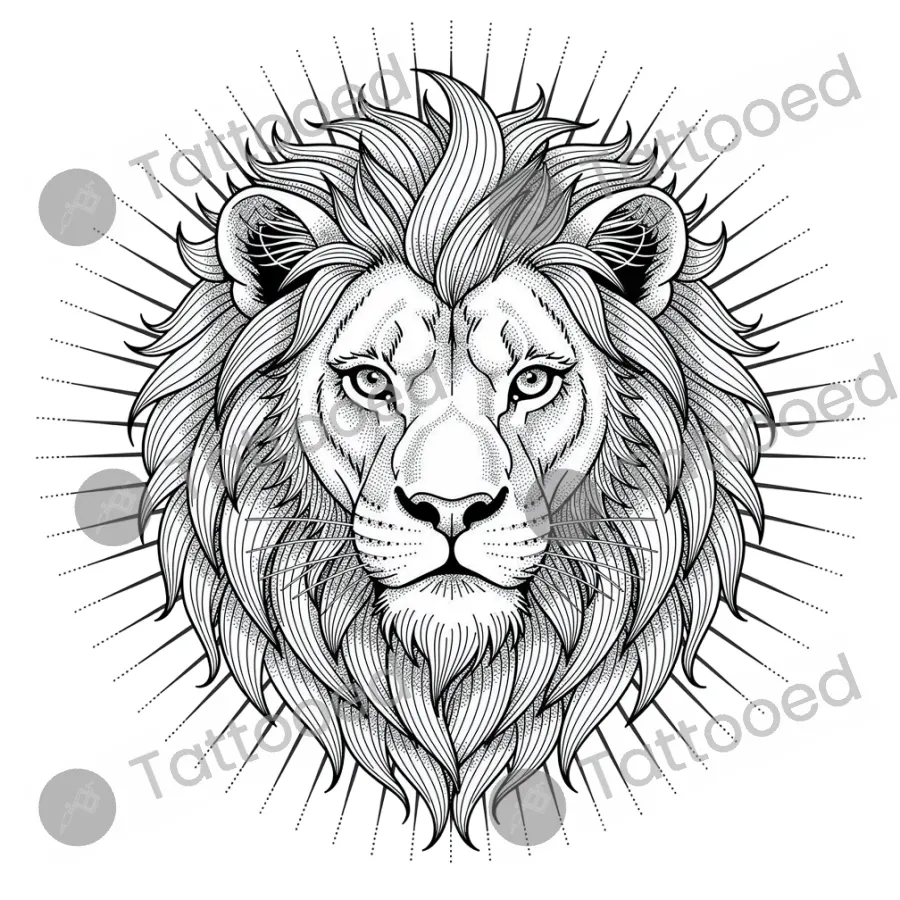 Leo Lion, fine line tattoo flash design