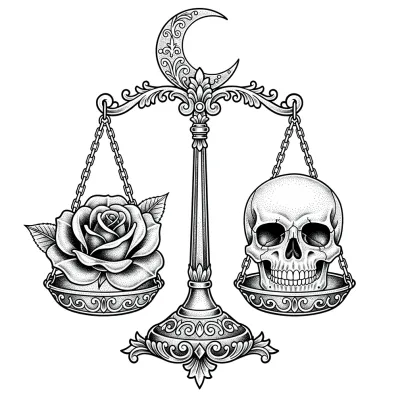 Libra Scales, Fine Line tattoo flash design