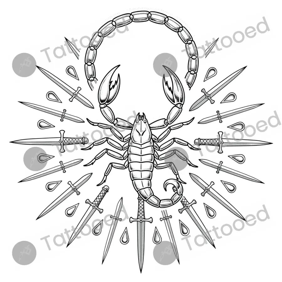 Scorpio Scorpion, fine line tattoo flash design