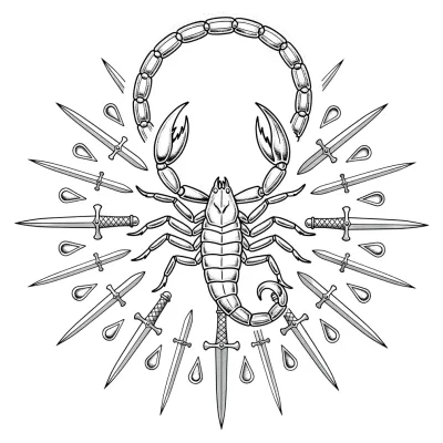 Scorpio Scorpion, Fine Line tattoo flash design