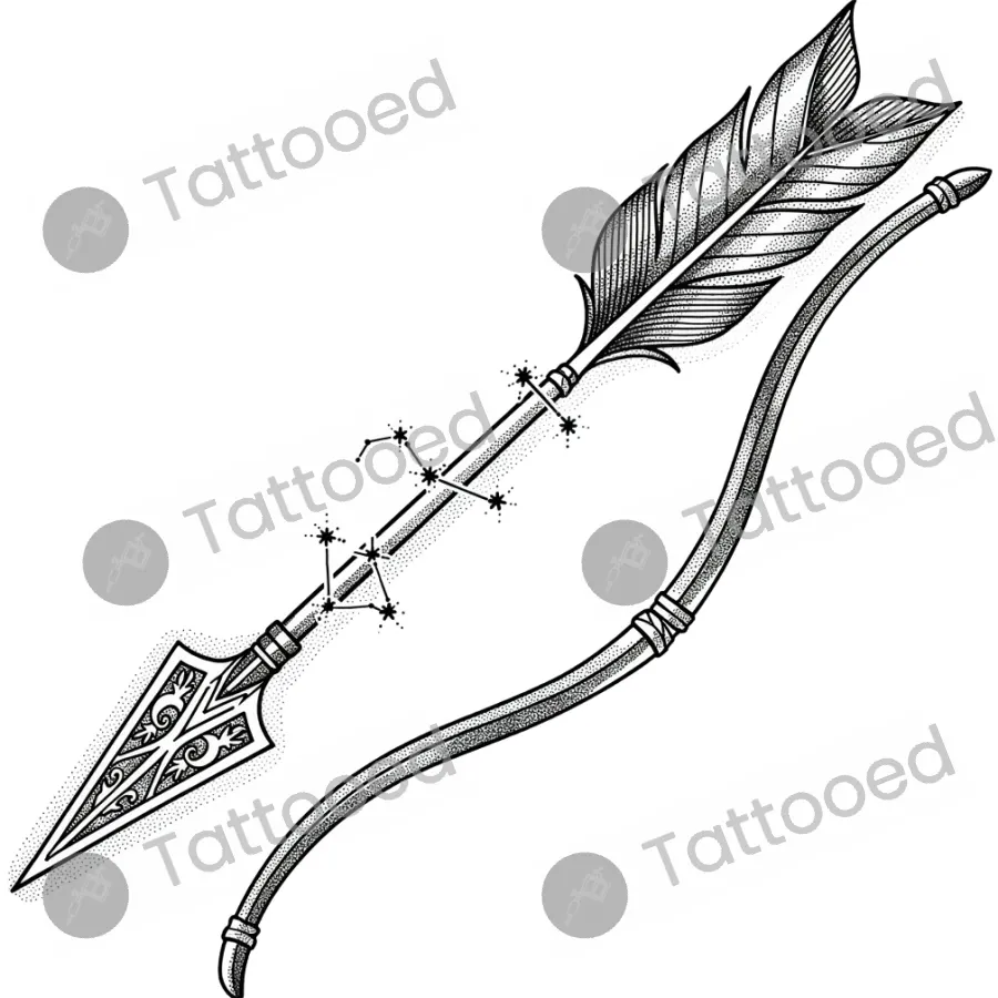 Sagittarius Arrow, fine line tattoo flash design