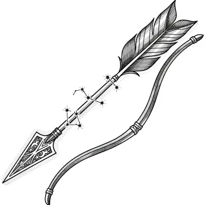 Sagittarius Arrow, Fine Line tattoo flash design