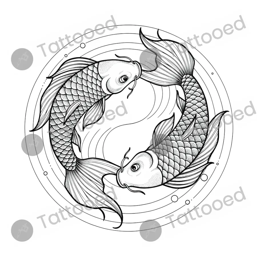 Pisces Fish, fine line tattoo flash design