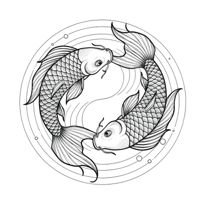 Pisces Fish, Fine Line tattoo flash design