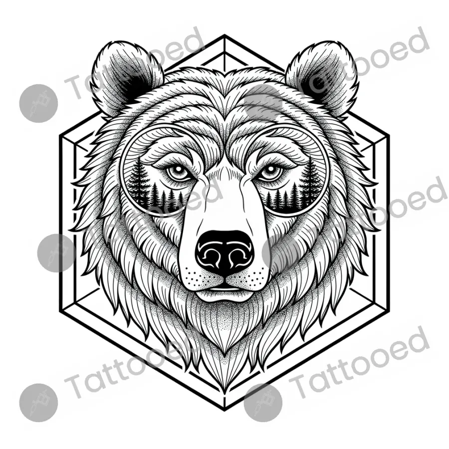Bear, fine line tattoo flash design