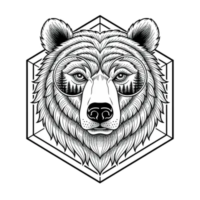 Bear, Fine Line tattoo flash design