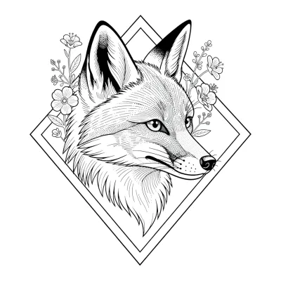 Fox, Fine Line tattoo flash design