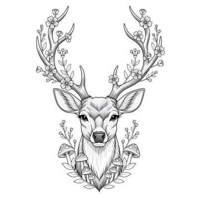 Deer with Antlers, Fine Line tattoo flash design