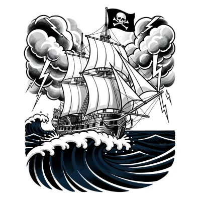 Pirate Ship, Neo-Traditional tattoo flash design