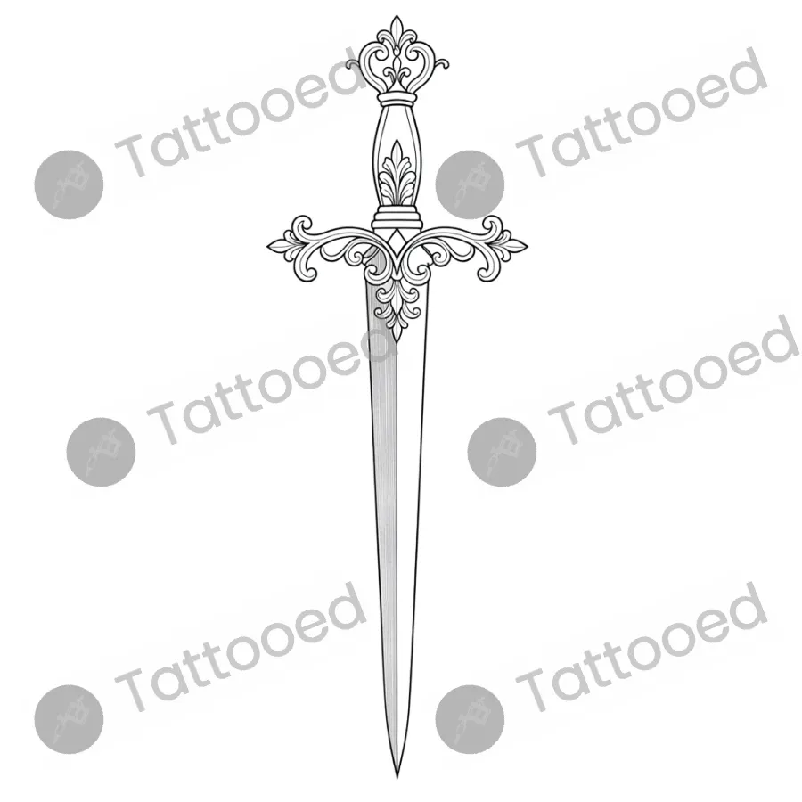 Small Dagger, fine line tattoo flash design