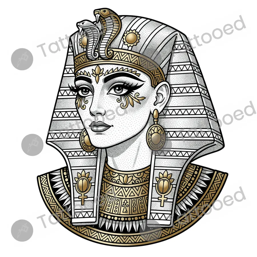 Cleopatra, fine line tattoo flash design