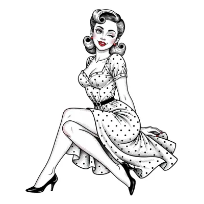 Pin-Up, Fine Line tattoo flash design