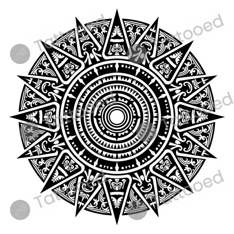 Polynesian Sun, blackwork tattoo flash design