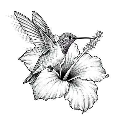 Hummingbird, Fine Line tattoo flash design
