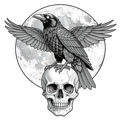 Raven, Fine Line tattoo flash design