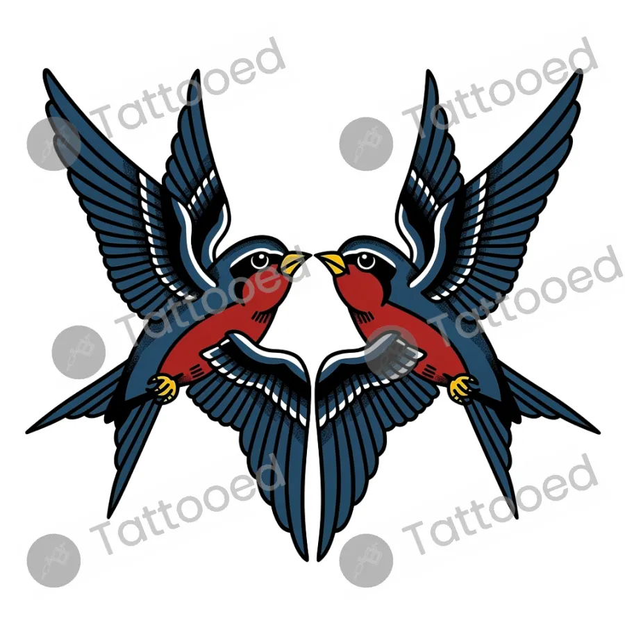 Traditional Swallow Color, traditional tattoo flash design