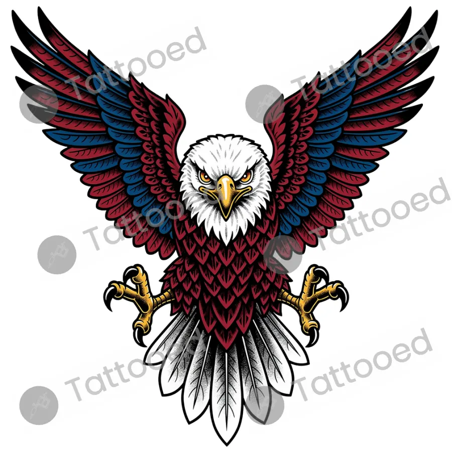 Neo-Traditional Eagle Color, neo-traditional tattoo flash design