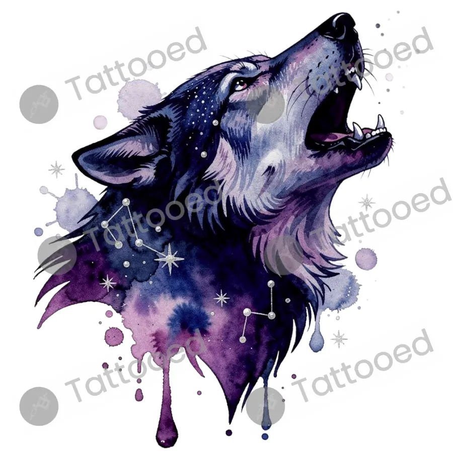 Watercolor Wolf, watercolor tattoo flash design