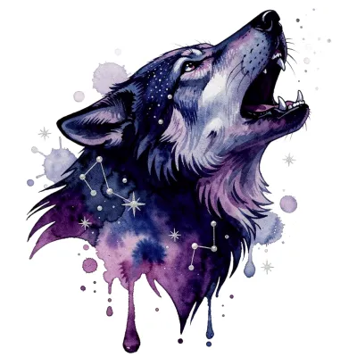 Watercolor Wolf, Watercolor tattoo flash design