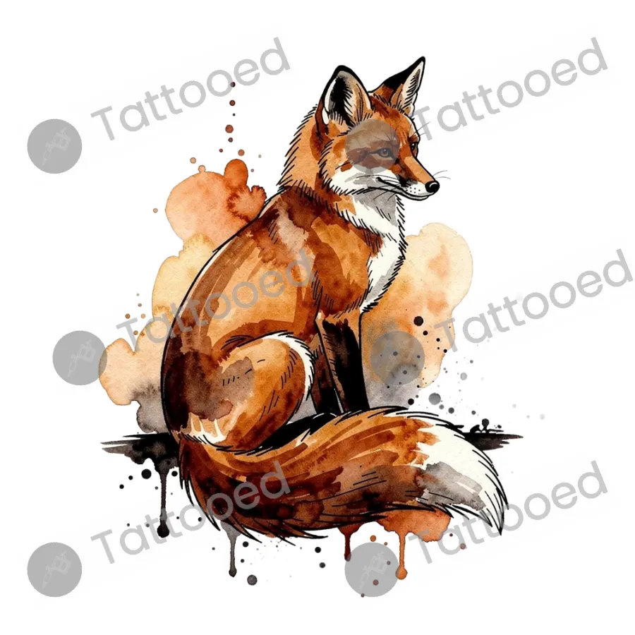 Watercolor Fox, watercolor tattoo flash design