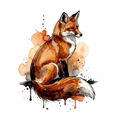 Watercolor Fox, Watercolor tattoo flash design