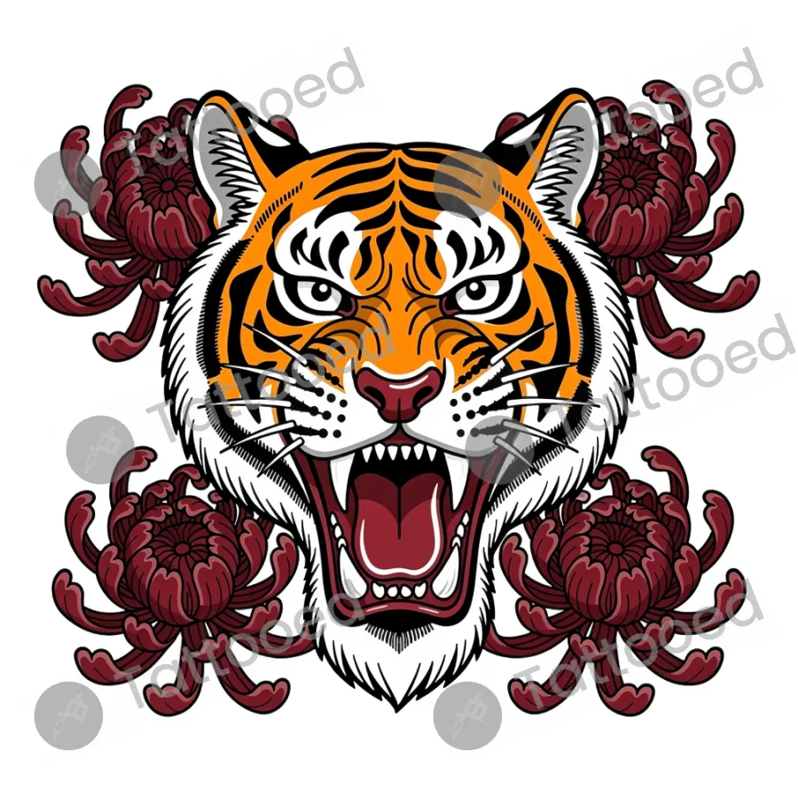 Japanese Tiger Color, neo-traditional tattoo flash design