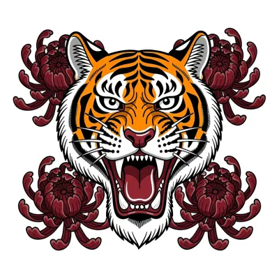 Japanese Tiger Color, Neo-Traditional tattoo flash design