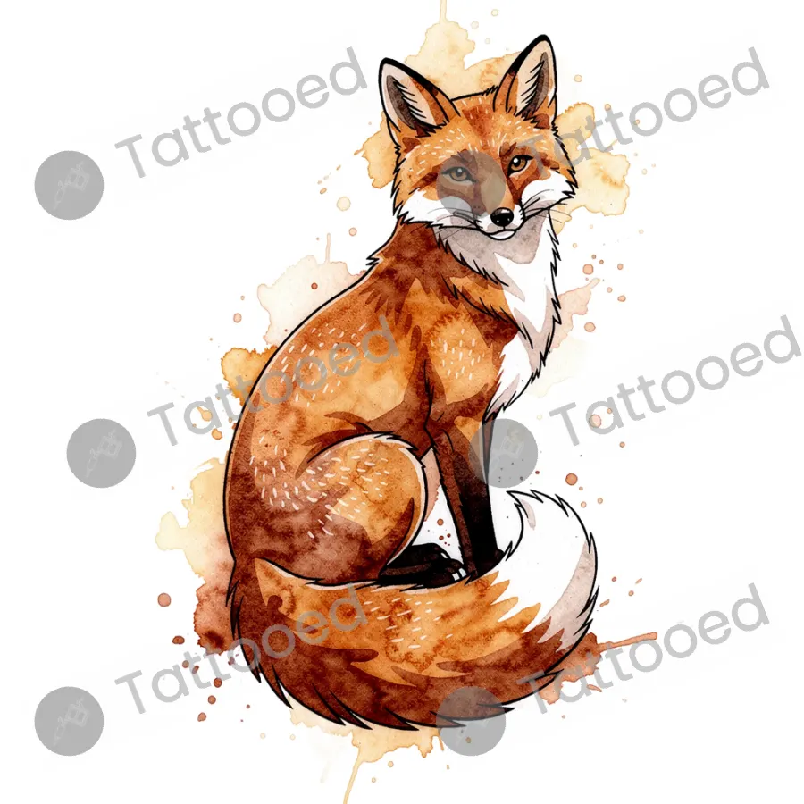 Watercolor Fox, watercolor tattoo flash design