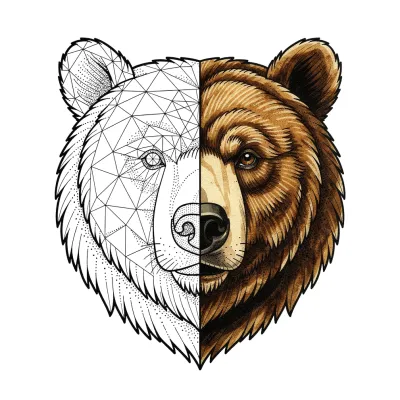 Geometric Bear, Fine Line tattoo flash design