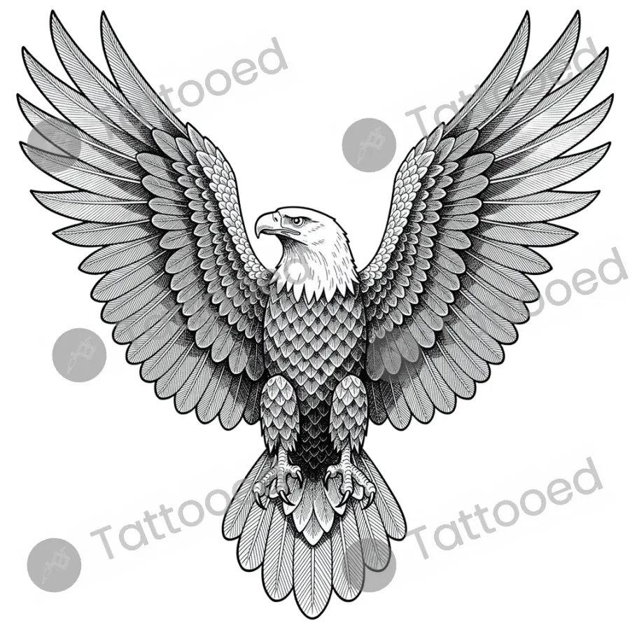 Eagle Wings Spread, fine line tattoo flash design