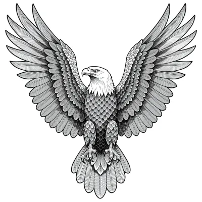 Eagle Wings Spread, Fine Line tattoo flash design