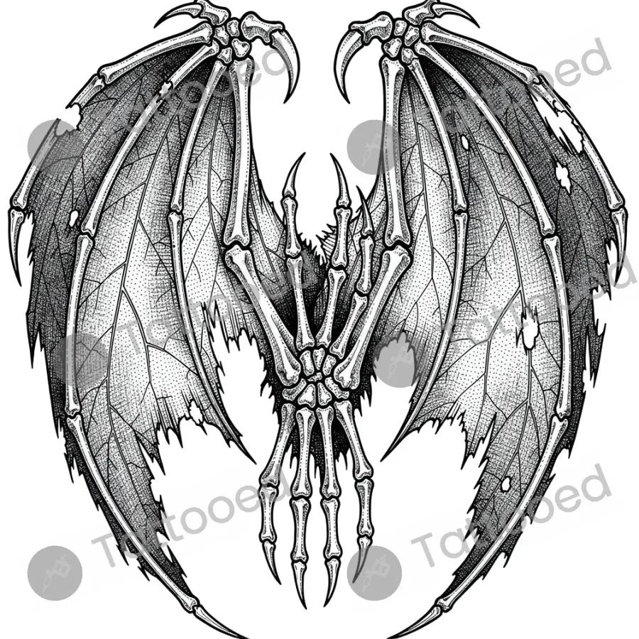 Demon Wings, fine line tattoo flash design
