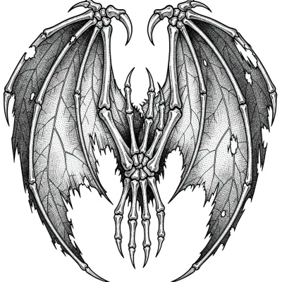 Demon Wings, Fine Line tattoo flash design