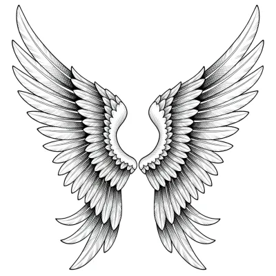 Symmetrical Angel Wings, Fine Line tattoo flash design