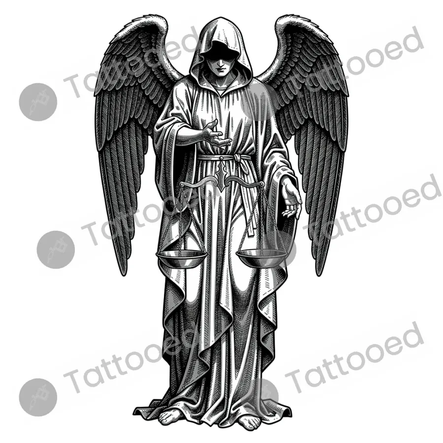 Angel of Death Azrael, fine line tattoo flash design