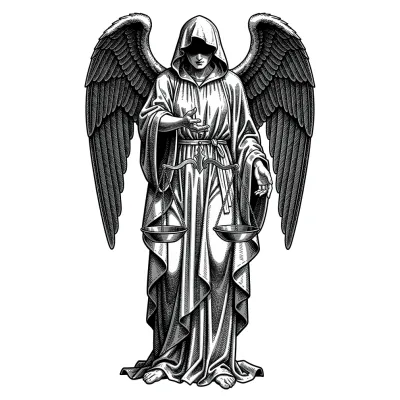 Angel of Death Azrael, Fine Line tattoo flash design