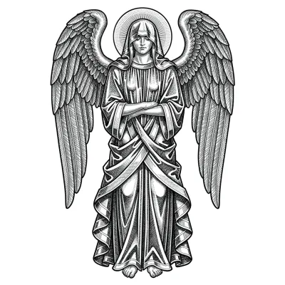 Seraphim Six Wings, Fine Line tattoo flash design